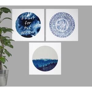 Ikea Canvas Wall Art Blue Moon 3pc Shoot For The Moon White Decor Trio 16" Each